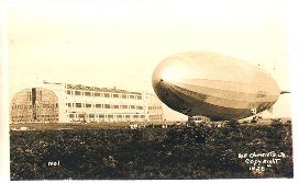 [Picture of zeppelin in
hangar]