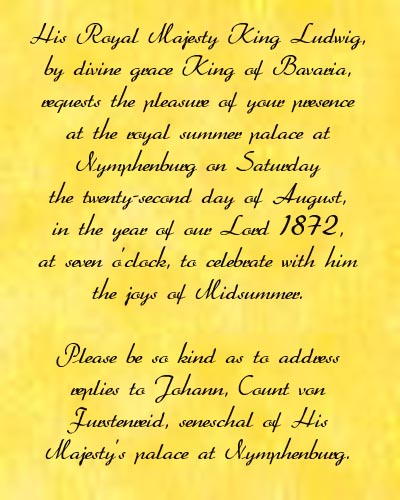 King Ludwig of Bavaria's invitation
